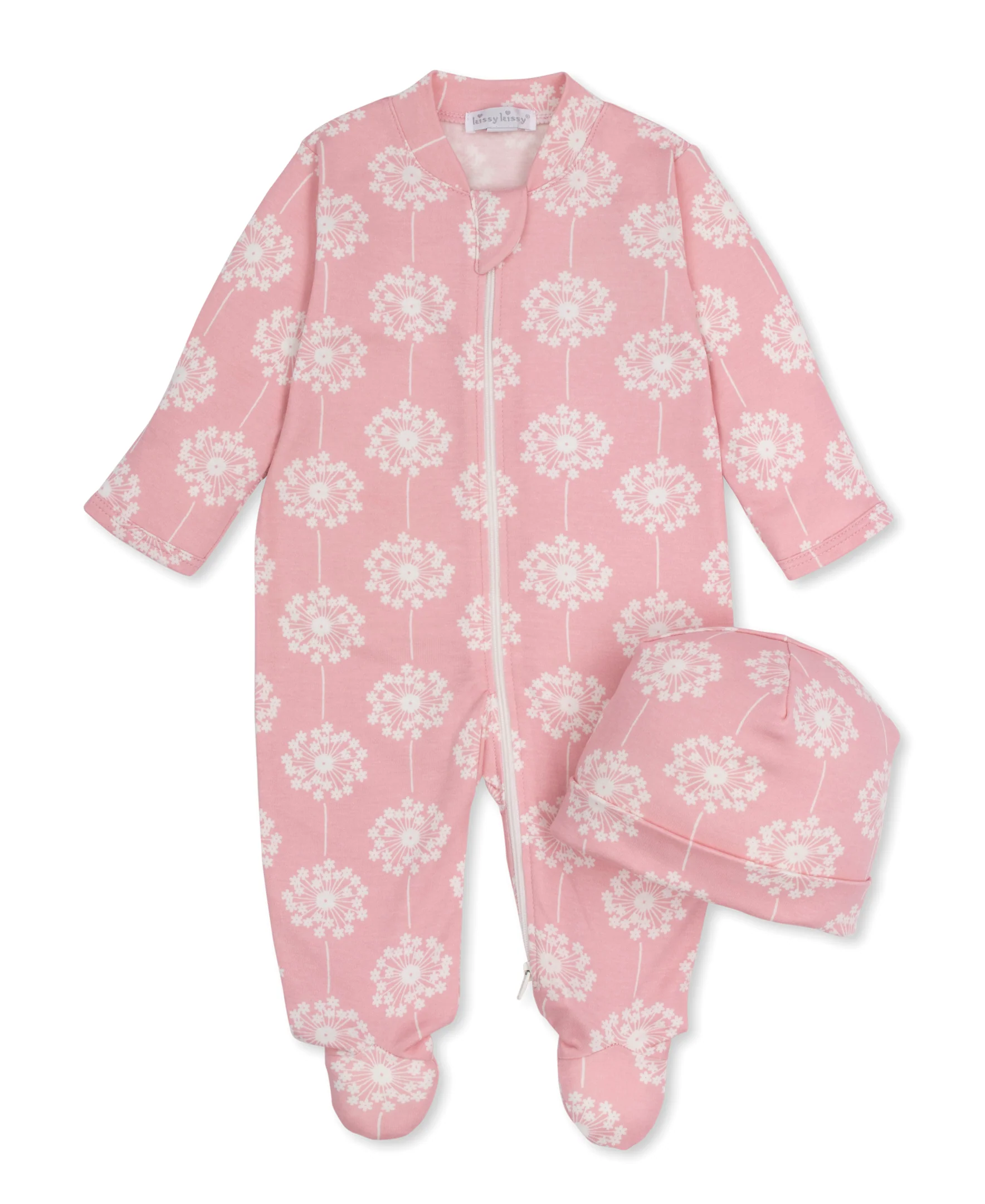 Coral Flower Zip Footie & Hat Set