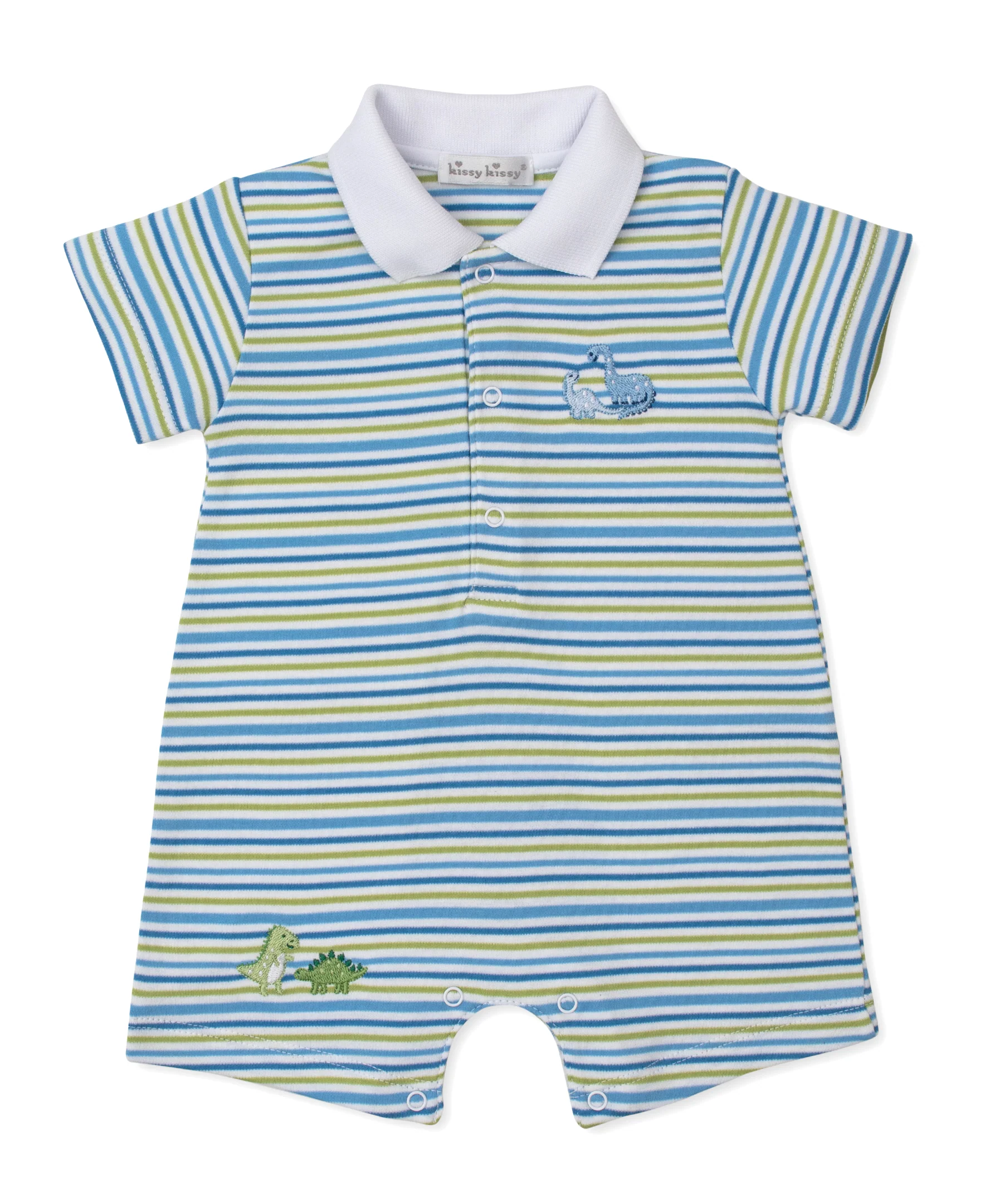 Dinosaur Delight Short Stripe Playsuit w/ Collar