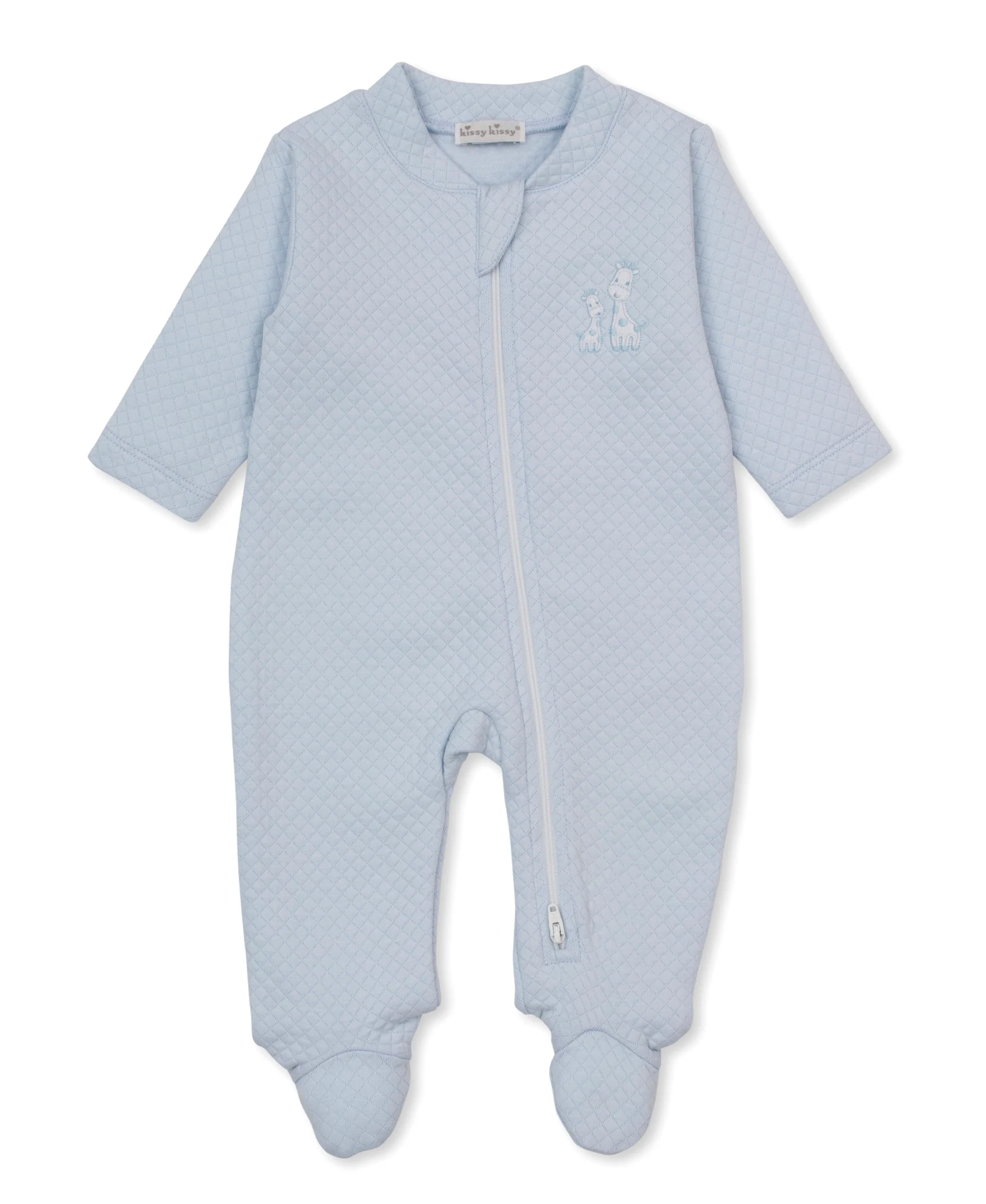 Giraffe Laughs Blue Jacquard Zip Footie