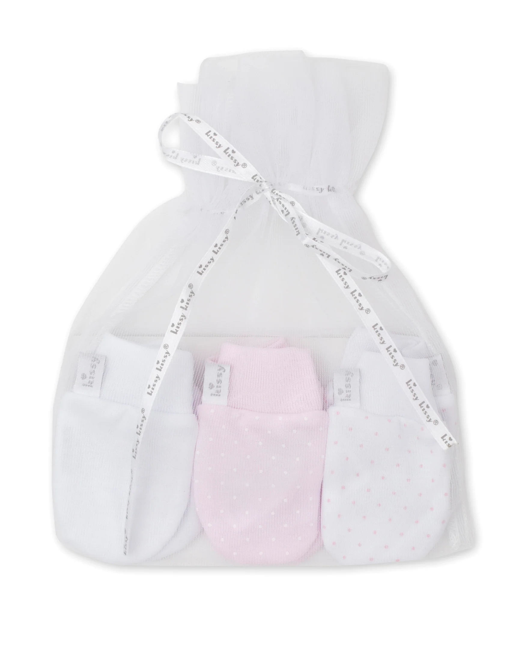 Pink Dot 3 Pack Mitts Set w/ Tulle Bag