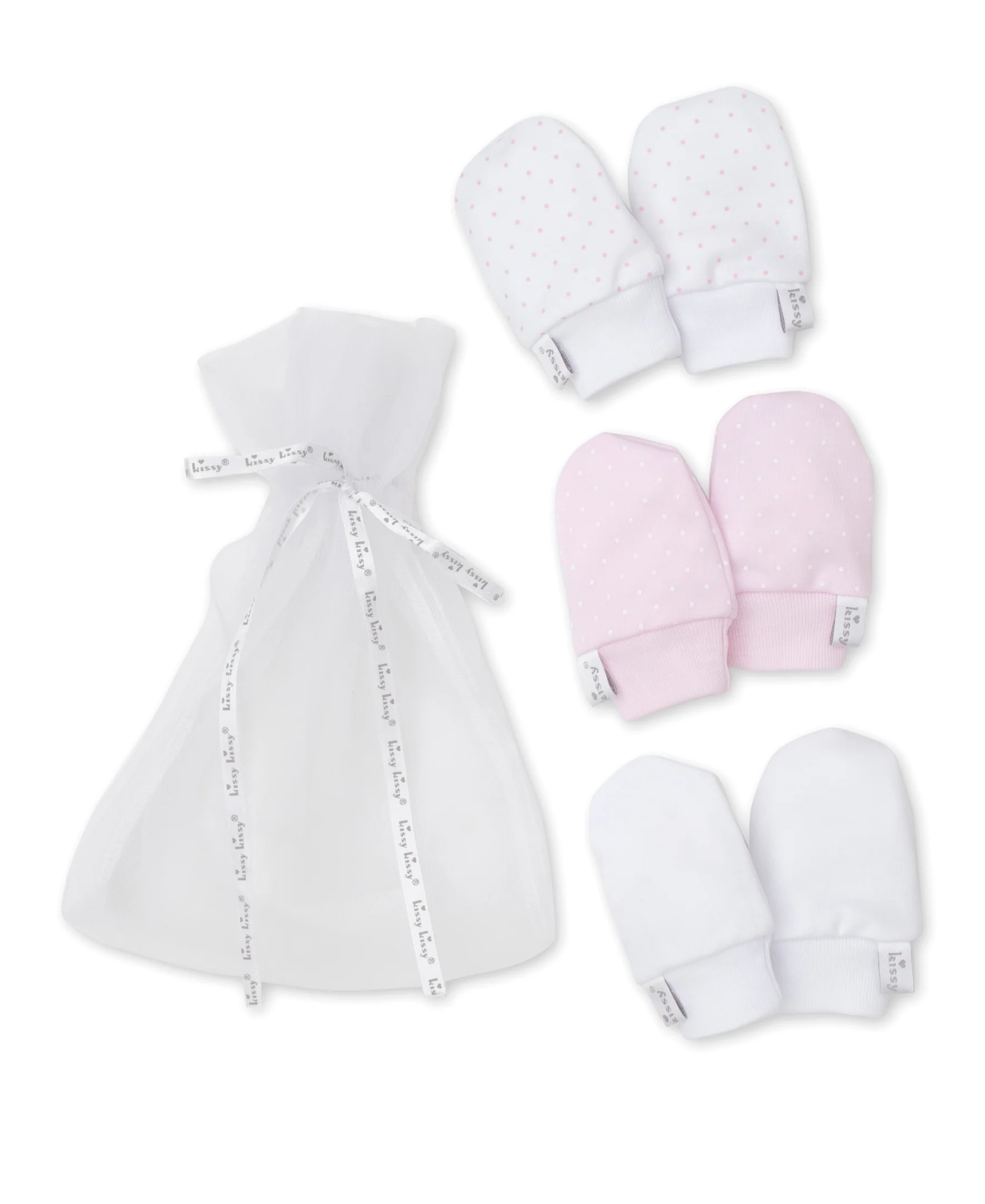 Pink Dot 3 Pack Mitts Set w/ Tulle Bag - Image 2