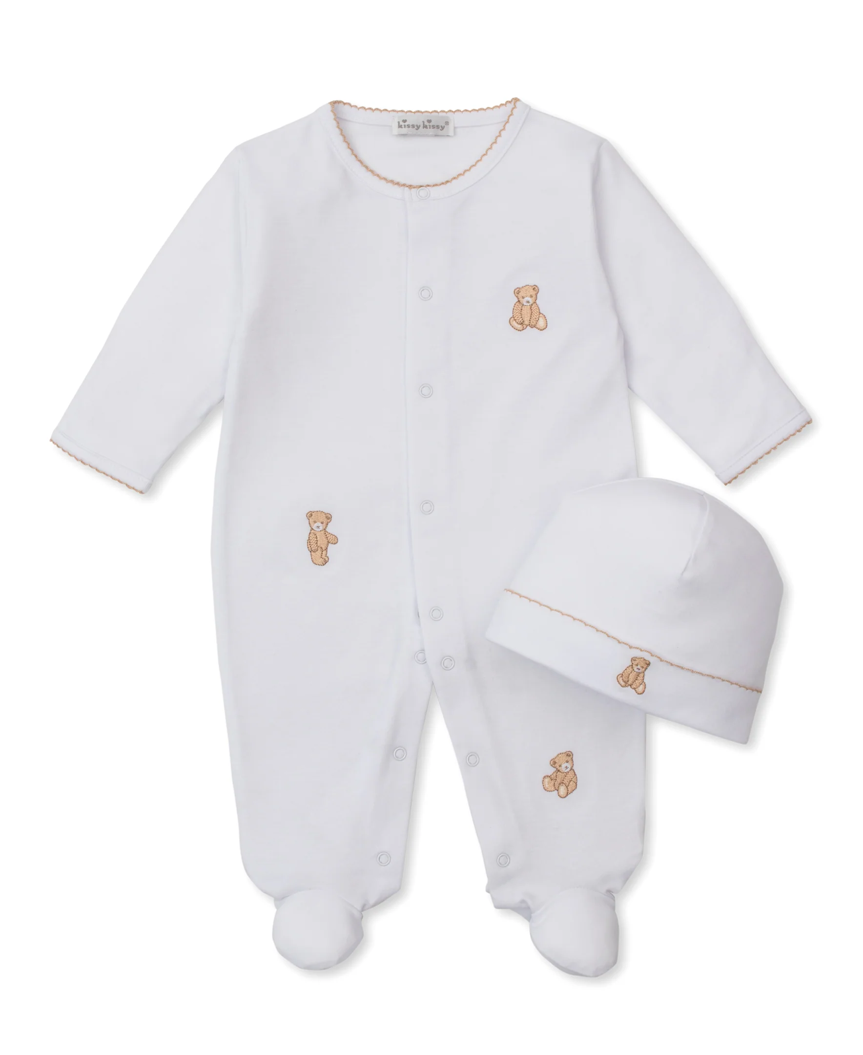 Teddy Bears White/Tan Footie & Hat Set - Image 3