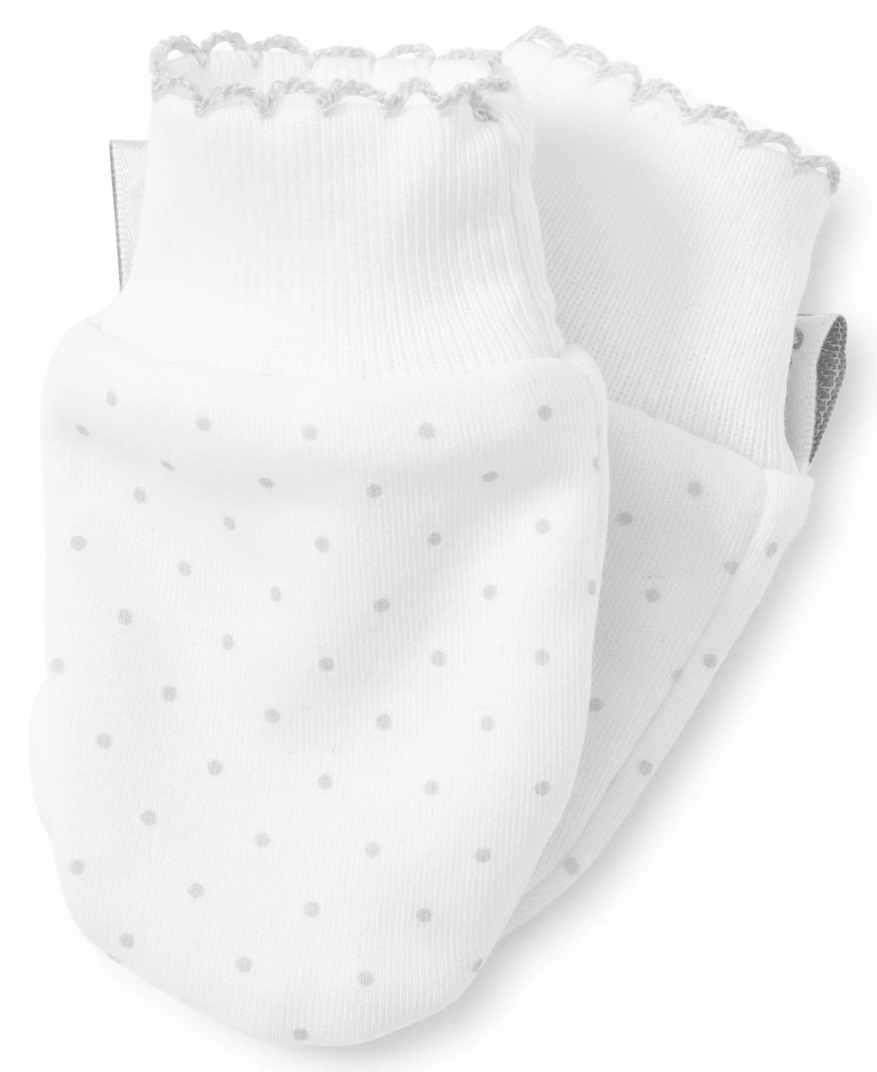 White/Silver New Kissy Dots Print Mitts - Image 2